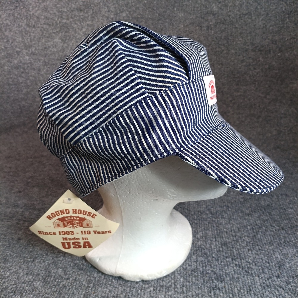 Round House Engineer Cap Unisex Adult Blue White Hickory Stripe Snapback USA